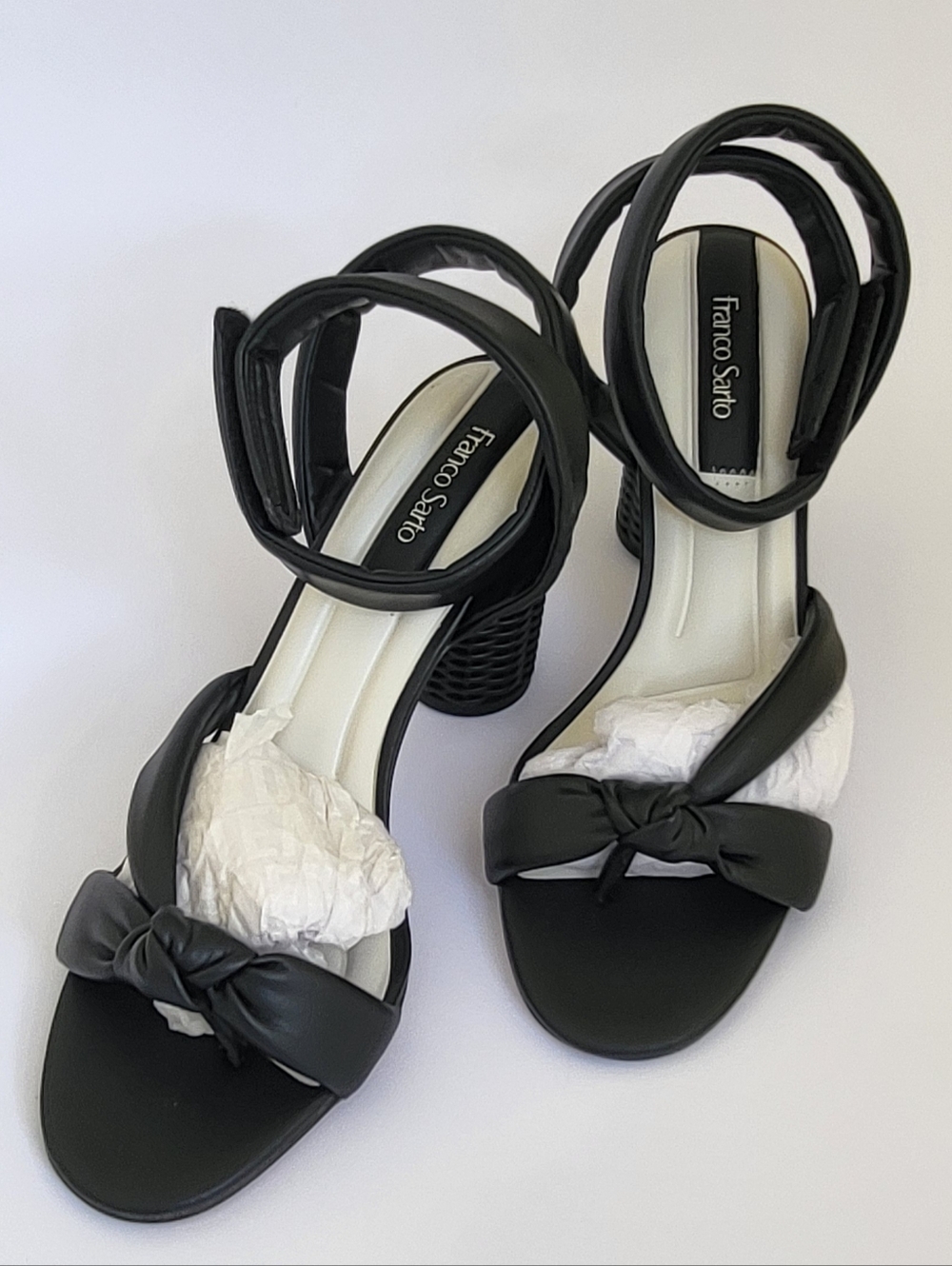 Franco Sarto Black Knot Detail Ankle-Strap Heels